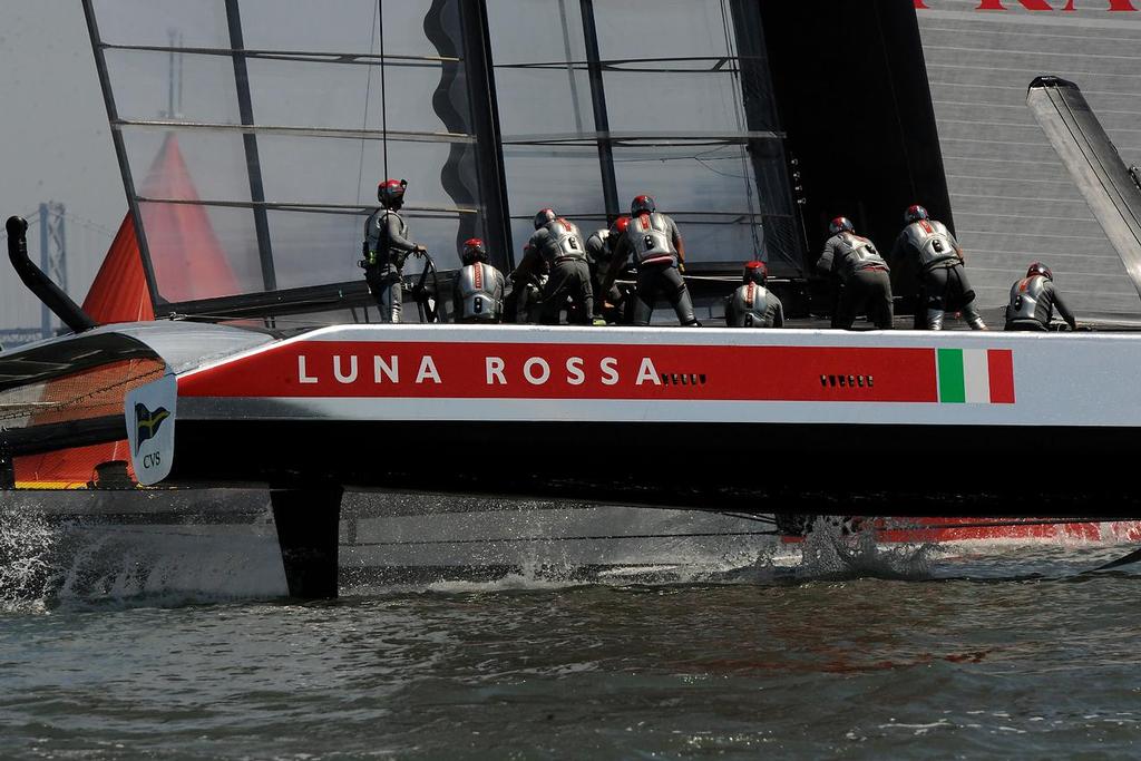 Luna Rossa passing through the mark in match race 4 of the Louis Vuitton Cup on August 21, 2013 in San Francisco California. photo copyright  SW taken at  and featuring the  class