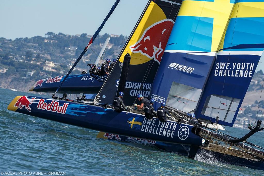 Sweeden team in action at the Red Bull Youth America’s Cup Day 2; Race 3 and 4 © ACEA / Photo Abner Kingman http://photo.americascup.com