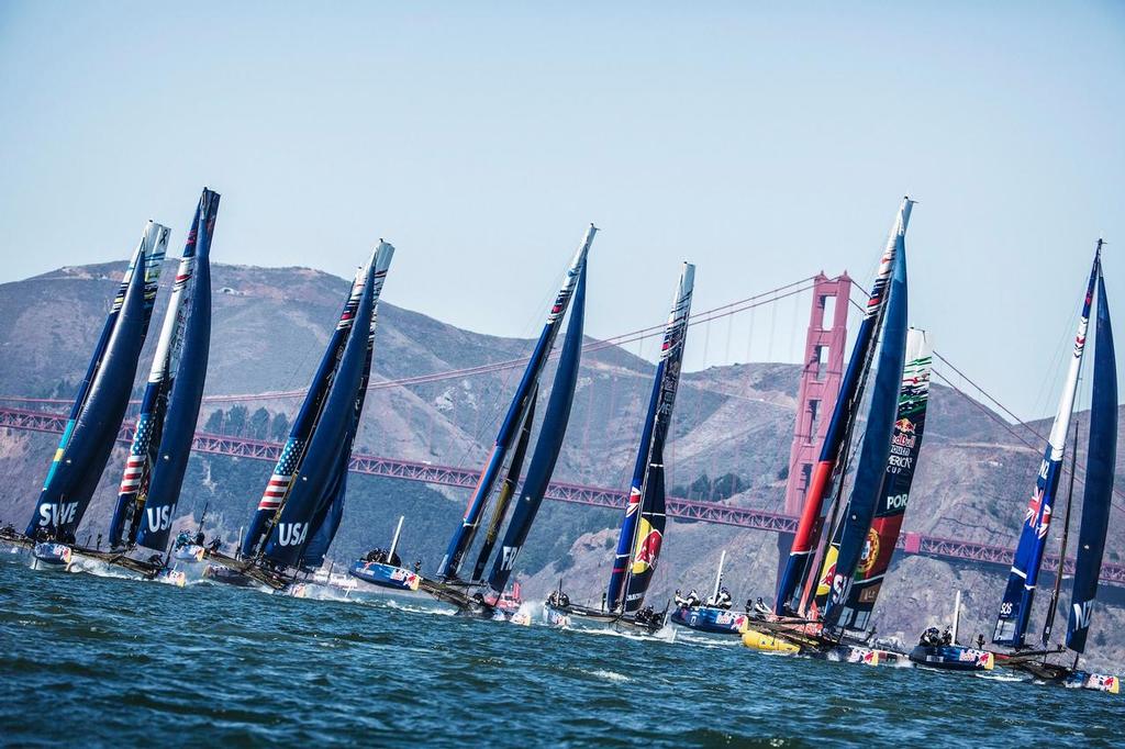 AC45 sailboats compete during the last race of the Red Bull Youth Americas Cup in San Francisco, California on September 4, 2013. photo copyright Balazs Gardi / Red Bull Content Pool taken at  and featuring the  class