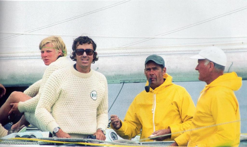 Navigator Halsey Herreshoff (glasses), Jack Sutphen (trimmer and tactician) and helmsman Bob Bavier on board Courageous. Conner would replace Sutphen later in the trials - 1974 America’s Cup © Paul Darling Photography Maritime Productions www.sail-world.com/nz