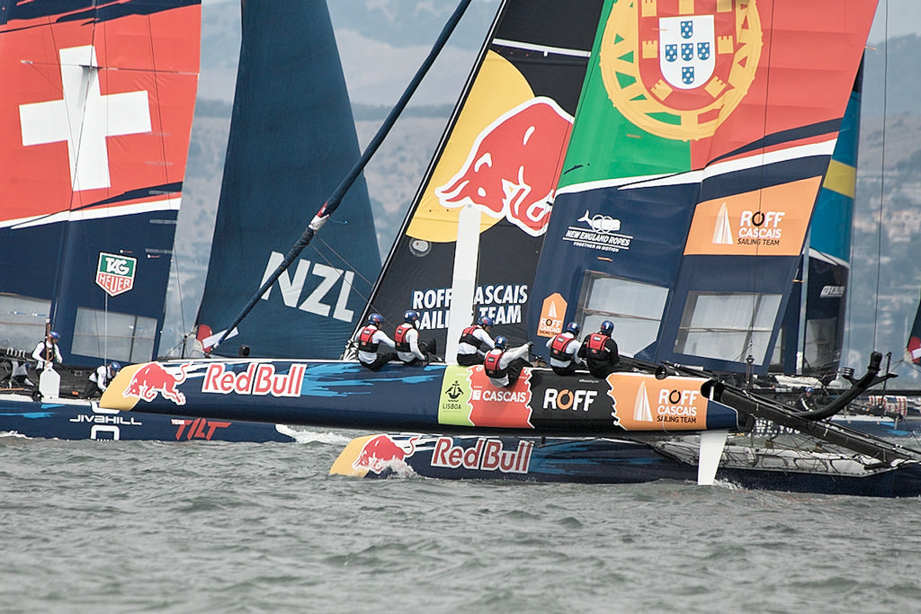 Portugal, Switzerland and NZL getting up-close and personal.  - Red Bull Youth America&rsquo;s Cup photo copyright Chuck Lantz http://www.ChuckLantz.com taken at  and featuring the  class