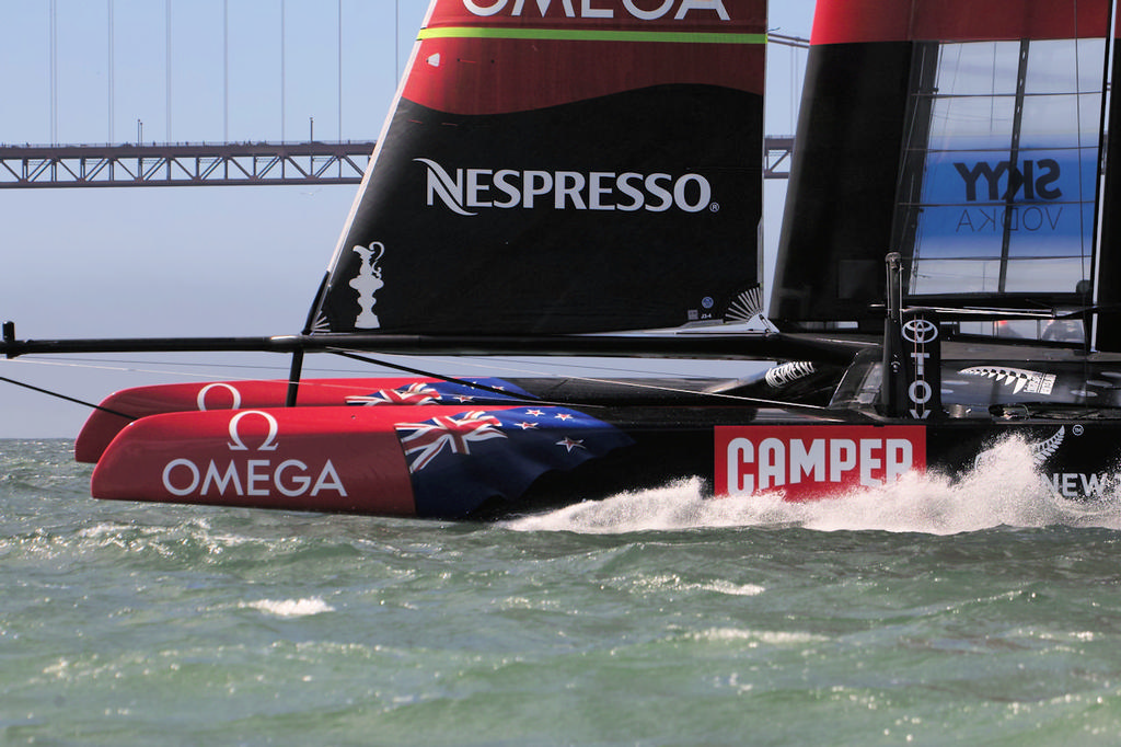 The new bowsprit can be seen in this photo.  - America’s Cup © Chuck Lantz http://www.ChuckLantz.com
