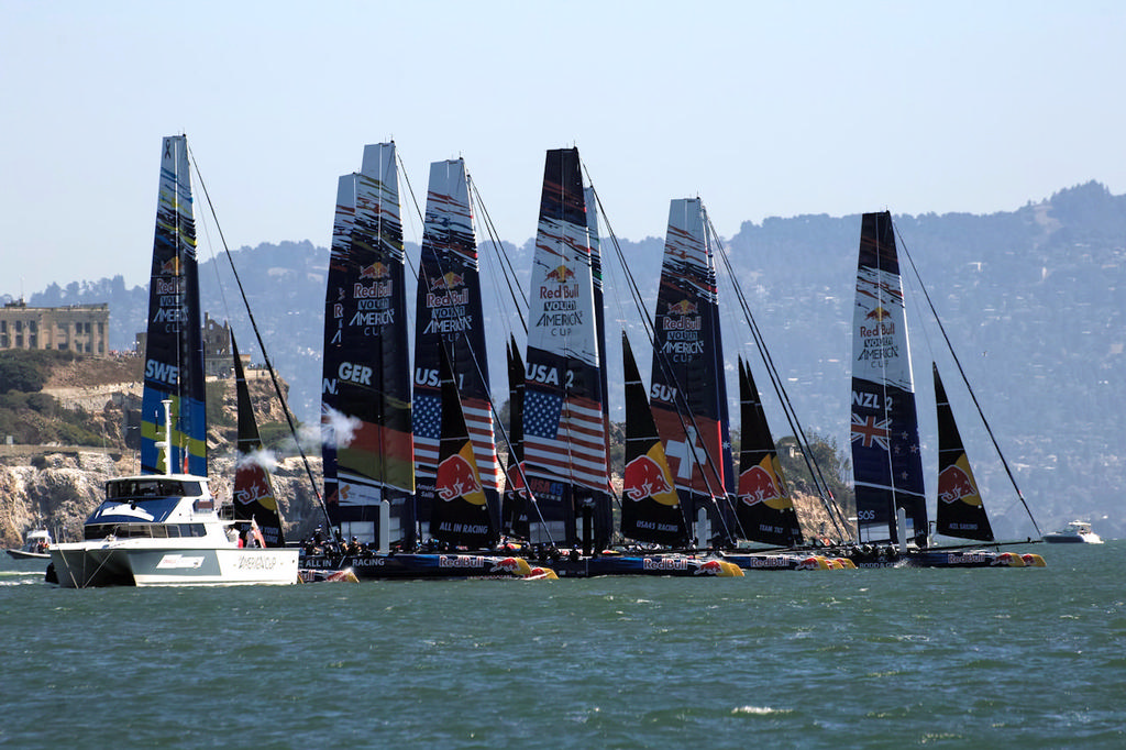 The AC45 fleet at the start of race six in the eight race series - Red Bull Youth AC © Chuck Lantz http://www.ChuckLantz.com