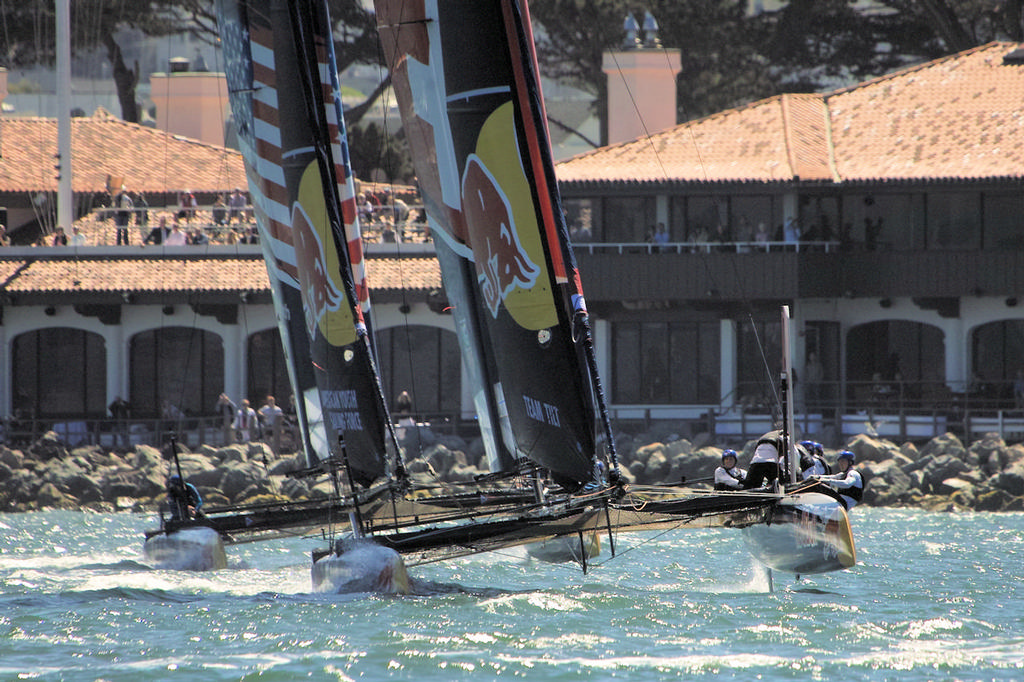 The Swiss team leads one of the USA team boats. - Red Bull Youth AC © Chuck Lantz http://www.ChuckLantz.com