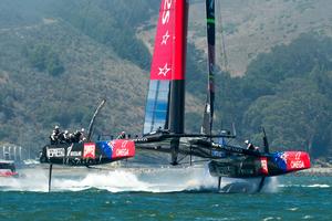 Emirates Team New Zealand's AC72, NZL5 practicing for the America's Cup for the first time after modifications. 30/8/2013. photo copyright Chris Cameron/ETNZ http://www.chriscameron.co.nz taken at  and featuring the  class