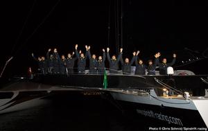  Maxi Spindrift 2 (trimaran) at the arrival of the Rolex Fastnet 2013, taking the first place ahead Banque Populaire. photo copyright Chris Schmid/Spindrift Racing taken at  and featuring the  class