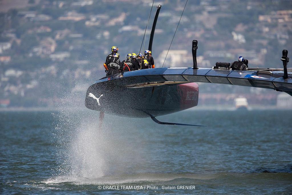 Oracle Team USA&rsquo;s AC72 in flight mode. The Oracle AC72 was notable for her emhasis on low aerodynamic drag photo copyright Guilain Grenier Oracle Team USA http://www.oracleteamusamedia.com/ taken at  and featuring the  class