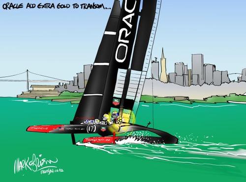 America’s Cup, Day 4 - Oracle add extra Gold to the transom with Ben Ainslie replacing John  Kostecki © Monsta http://www.monsta.co.nz