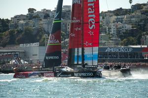 Emirates Team New Zealand win race six against Oracle Team USA on day four of the America's Cup 34. 12/9/2013 photo copyright Chris Cameron/ETNZ http://www.chriscameron.co.nz taken at  and featuring the  class