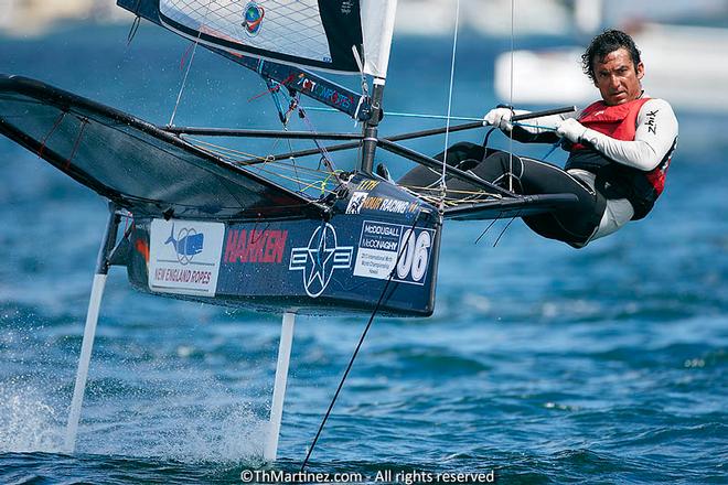 Former World Champion, Bora Gulari, demonstrates his winning style. © Thierry Martinez/International Moth Class http://www.moth-sailing.org