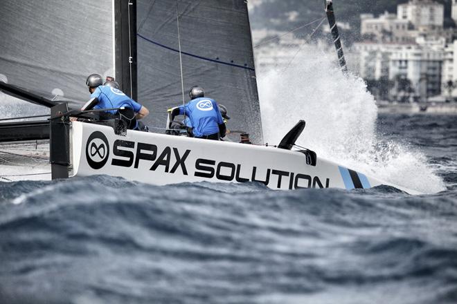 Spax Solution GC32 in action during the Extreme Sailing Series Act 7 Nice © Christophe Launay