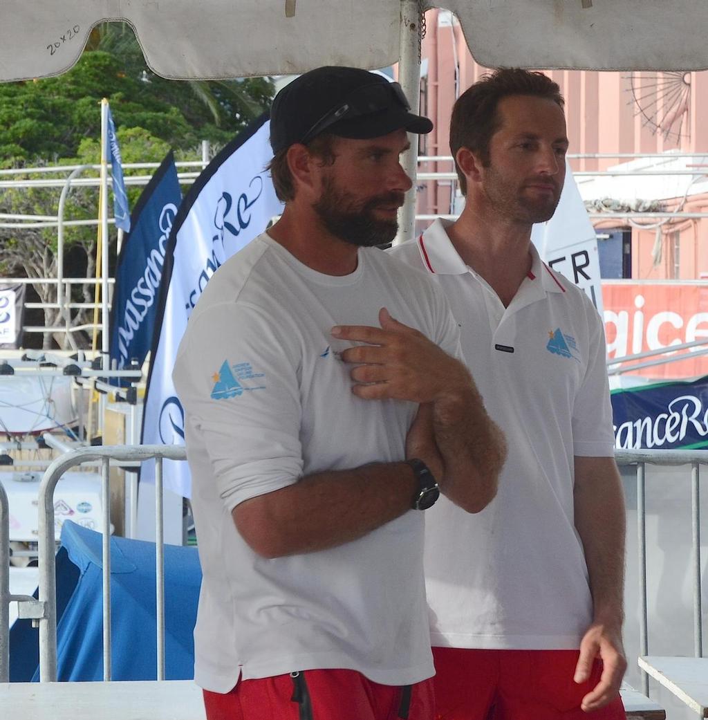 America’s Cup sailors, Olympic medalists and semifinalists in the 2013 Argo Group Gold Cup Sir Ben Ainslie and Iain Percy chatted with young Renaissance RE Jr. Gold Cup skippers after their races Friday © Laurie Fullerton/RBYC