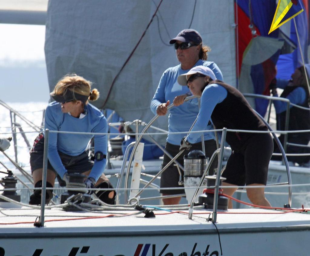 Shala Lawrence and her San Diego Yacht Club team took second place honors on a tiebreaker in the 2013 Linda Elias Women’s One-Design Challenge. © Tracy St.John