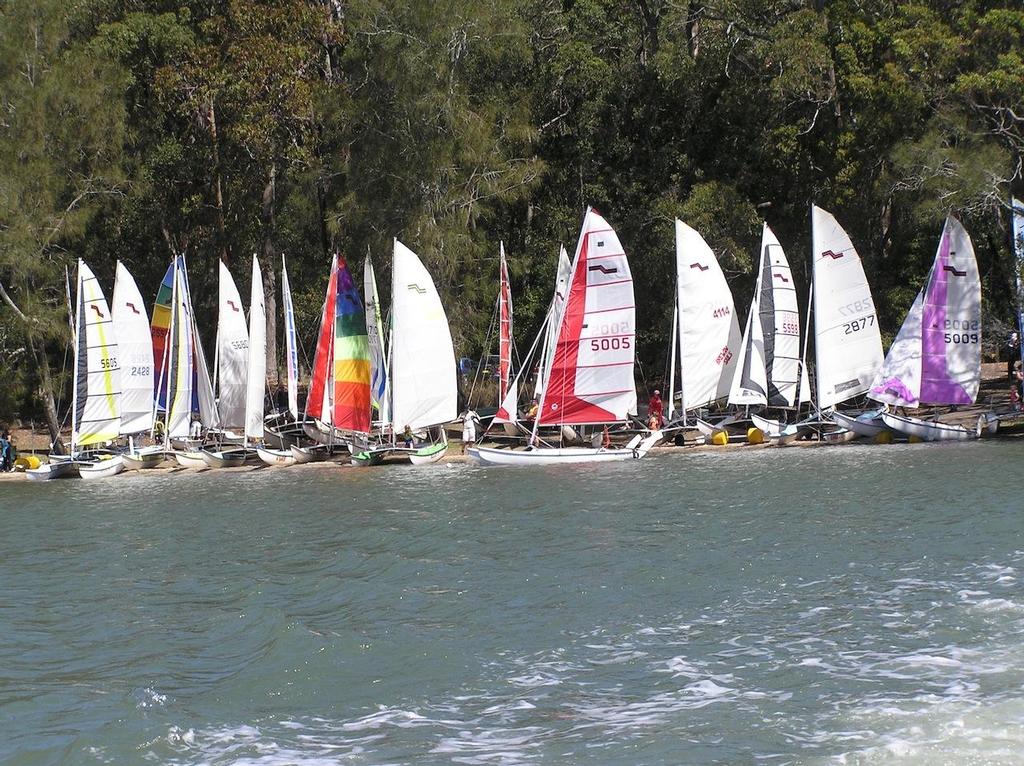Packed rigging area at Queens Lake Sailing Club - Maricat 2013/14 NSW State Titles photo copyright Martina Holt taken at  and featuring the  class