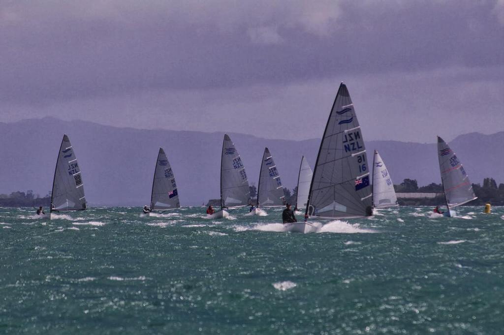 First Reach of Race 1 - 2013 North Island Finn Champs photo copyright Murray de Lues taken at  and featuring the  class