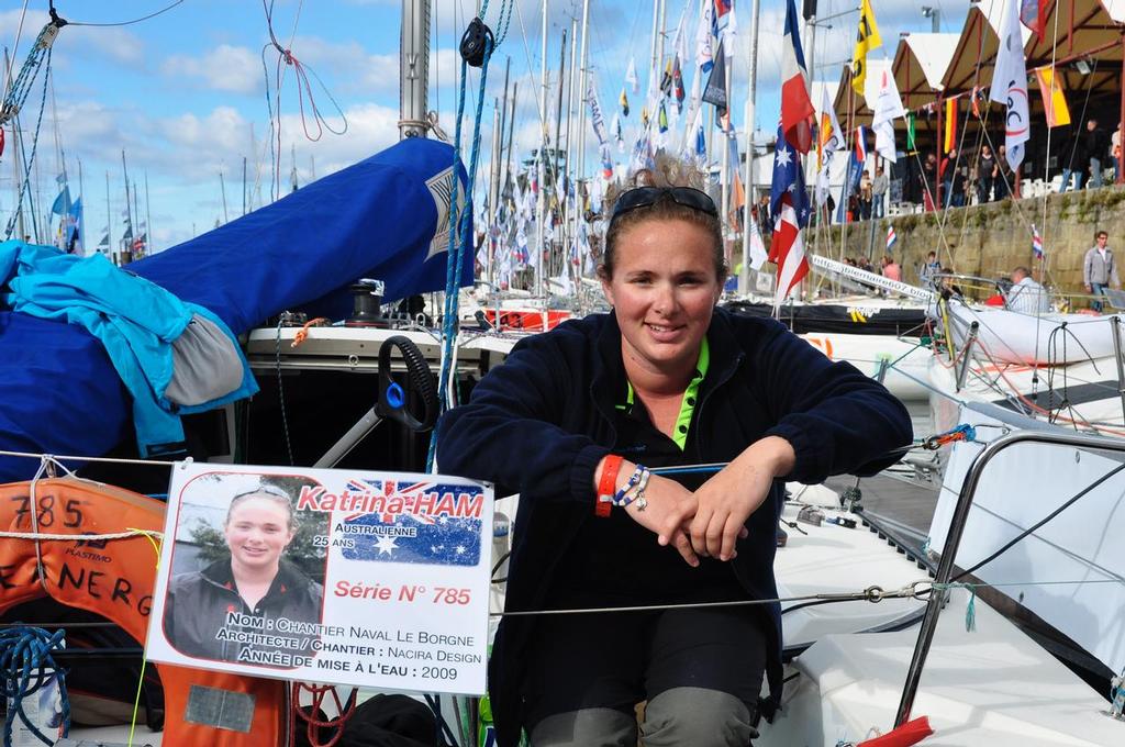 Katrina Ham, prepared for the start of the race - Mini Transat 2013 photo copyright Audrey Knight taken at  and featuring the  class