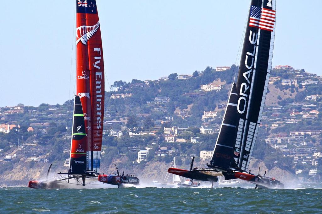 Oracle Team USA chases Emirates Team NZ - 2013 America’s Cup, San Francisco photo copyright Richard Gladwell www.photosport.co.nz taken at  and featuring the  class