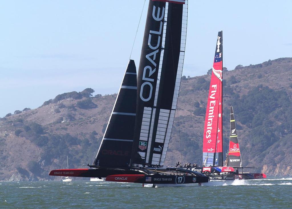 USA and NZ rounding Mark 3  - Day 14 America&rsquo;s Cup 2013 photo copyright Kurt Molnar taken at  and featuring the  class