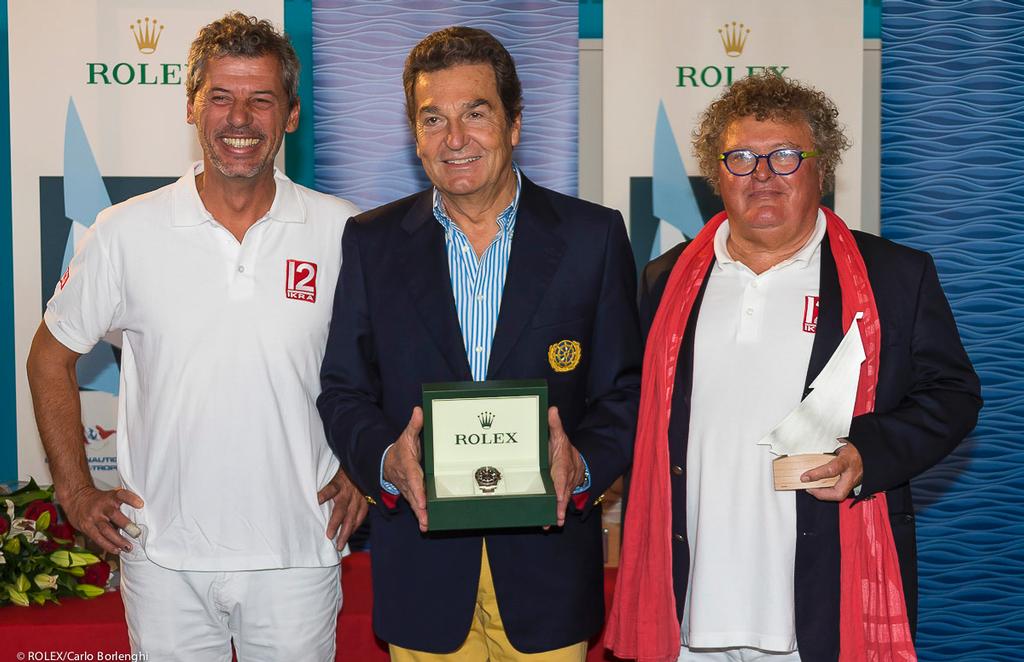Prizegiving ceremony.<br />
Philippe Schaeffer, General Manager of Rolex France, awards a Rolex Submariner Date and the Rolex Trophy to IKRA ©  Rolex / Carlo Borlenghi http://www.carloborlenghi.net