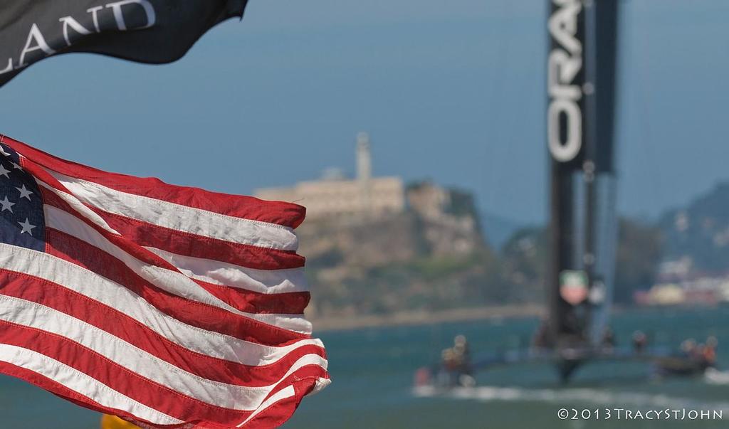 flag@Alcatraz - America's Cup - Day 15 photo copyright Tracy St John http://www.stjohnphoto.tv/ taken at  and featuring the  class