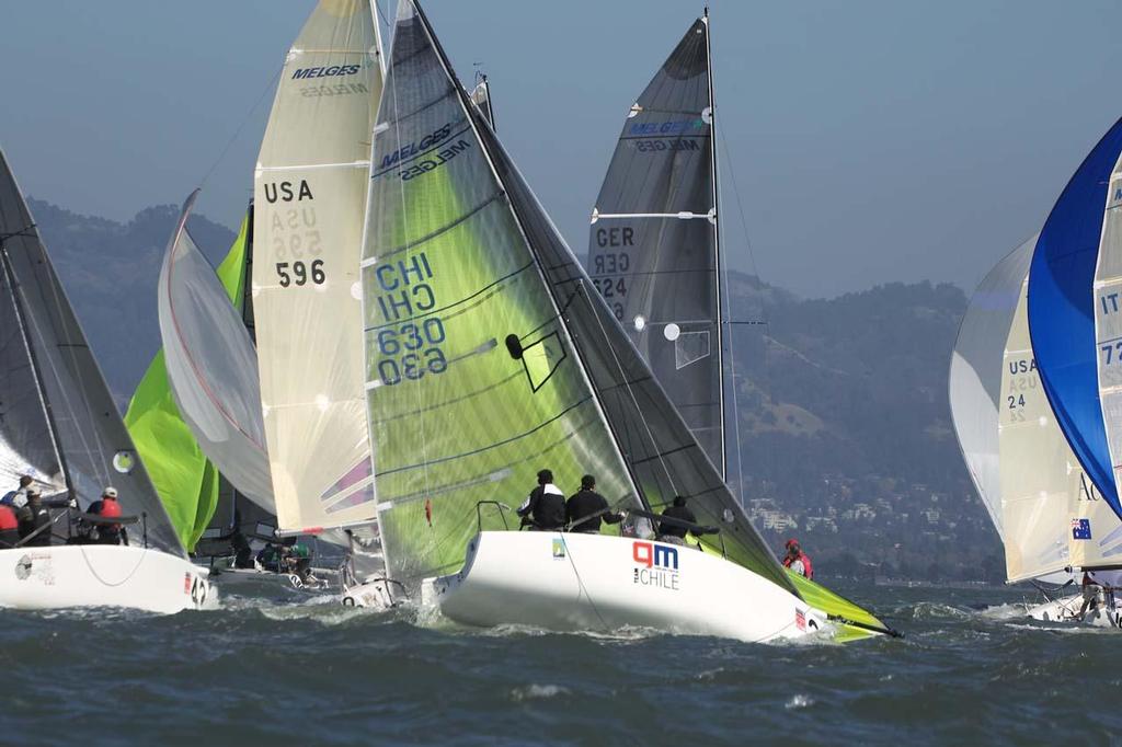 Chilean entry Red Hot Chile has a moment on Day One of the Melges 24 Worlds © Chuck Lantz http://www.ChuckLantz.com