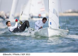 Men's 470, Sofian Bouvet and Jeremie Mion  - 2013 Semaine Olympique Francais photo copyright  Breschi / FFVoile / SOF 2013 http://sof.ffvoile.com/ taken at  and featuring the  class