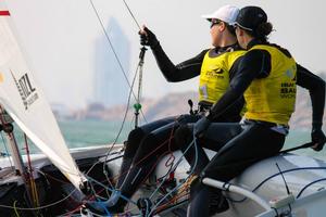 Jo Aleh and Polly Powrie - 2014 ISAF World Cup, Qingdao October 2013 photo copyright Yachting New Zealand taken at  and featuring the  class