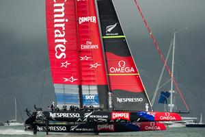 Emirates Team New Zealand in the re run of race 13. The 1st attempt was called off after the 40 minute time limit was reached. America's Cup 34. 20/9/2013 photo copyright Chris Cameron/ETNZ http://www.chriscameron.co.nz taken at  and featuring the  class