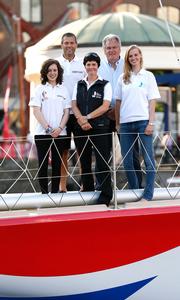 (Left to right) EMCT ambassador Kristie Reid, skipper of GREAT Britain Simon Talbot, Dame Ellen MacArthur, Malcolm Dunderdale and EMCT ambassador Lucie Carrington - Clipper Round the World Yacht Race photo copyright  Jonathan Brady / PA Wire http://www.pressassociation.com/ taken at  and featuring the  class