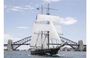 Tall ship Spirit of New Zealand sails past the Sydney Harbour Bridge on her way to cross the Tasman Sea photo copyright  SW taken at  and featuring the  class