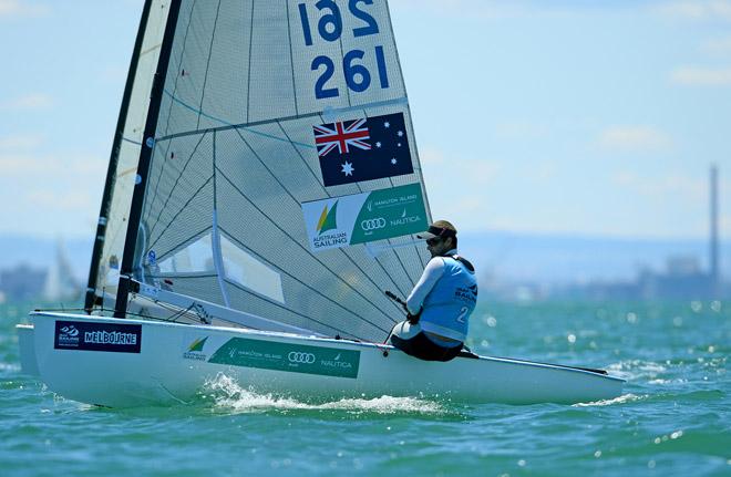 Medal race - Finn / Oliver Tweddell (AUS) SILVER - 2013 ISAF Sailing World Cup - Melbourne © Jeff Crow/ Sport the Library http://www.sportlibrary.com.au