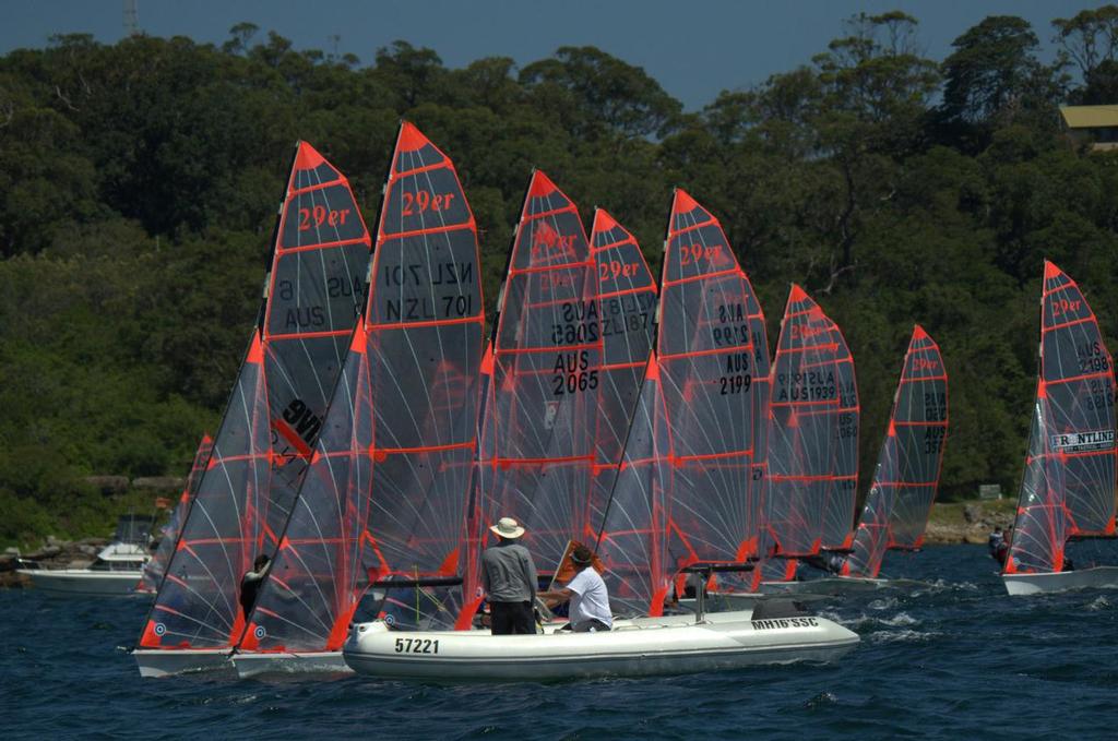 Clean Starts Day 1 For the 29er Fleet of 27 Teams At Sail Middle Harbour Regatta © David Price