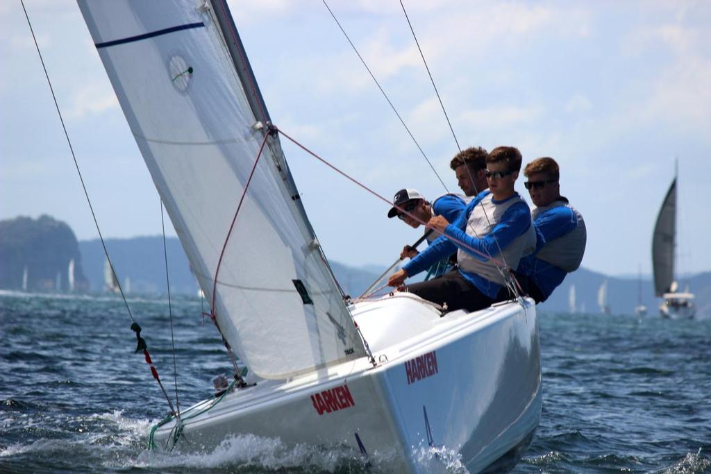 George Brasell finished with a podium in third in his first international youth match racing regattas © Damian Devine