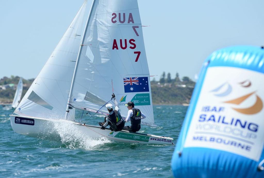 470 mens/ Angus GALLOWAY & Tim  HANNAH (AUS) - 2013 ISAF Sailing World Cup - Melbourne © Jeff Crow/ Sport the Library http://www.sportlibrary.com.au