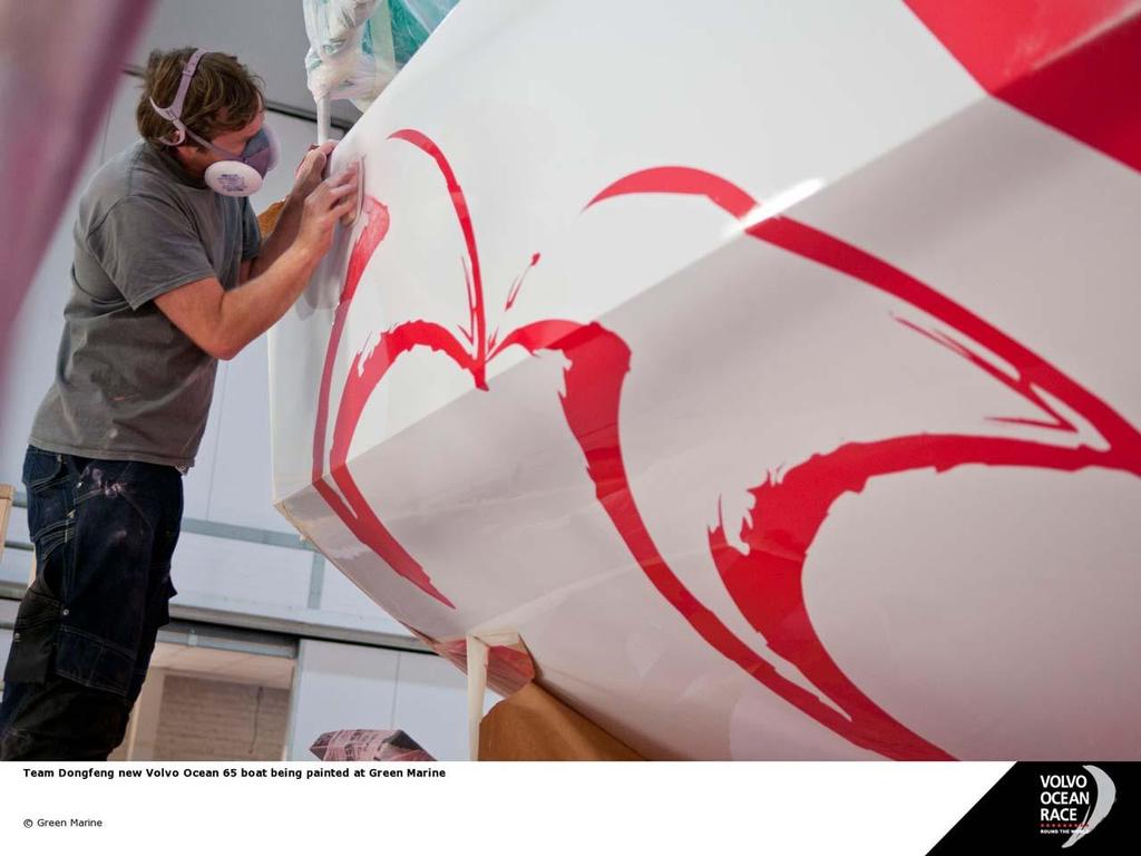 Team Dongfeng's new Volvo Ocean 65 boat being painted at Green Marine photo copyright  Green Marine http://www.greenmarine.co.uk/ taken at  and featuring the  class