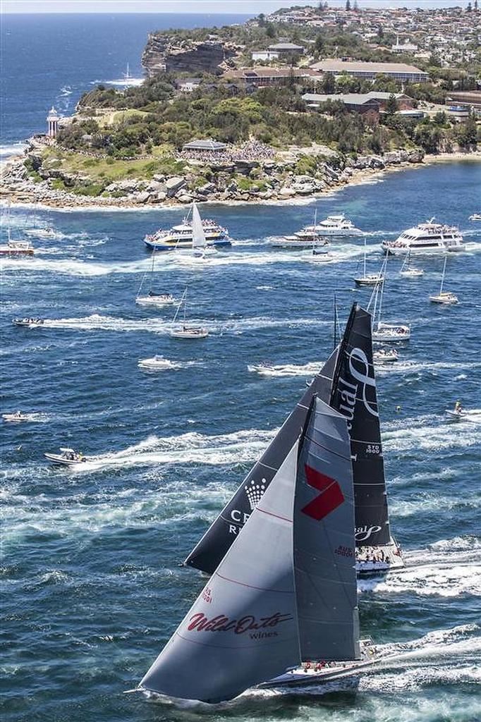 Wild Oats XI and and Perpetual Loyal out of harbour after start of 69th Rolex Sydney Hobart photo copyright  Rolex/Daniel Forster http://www.regattanews.com taken at  and featuring the  class