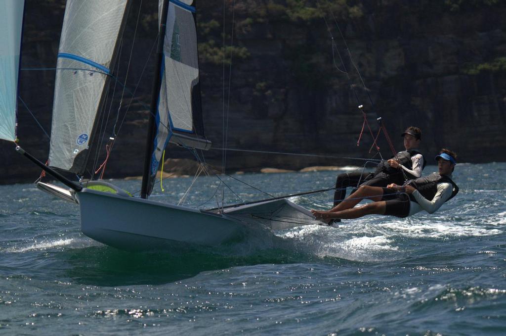 Australian Youth Sailing Team's Harry Price and Angus Williams Debut In The 49erFX Sailing Happy As Larry © David Price