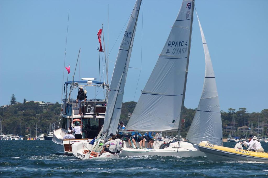 Match Racing action - Brasell and Parker in the pre start in the petit final © Damian Devine