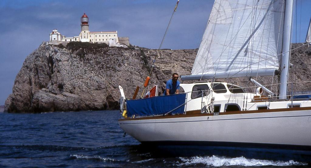 The Shards’ first boat, Two-Step, making landfall at Cape St. Vincent, Portugal, on their first transatlantic crossing. - 24 Years of Cruising - Lessons Learned © Sheryl Shard