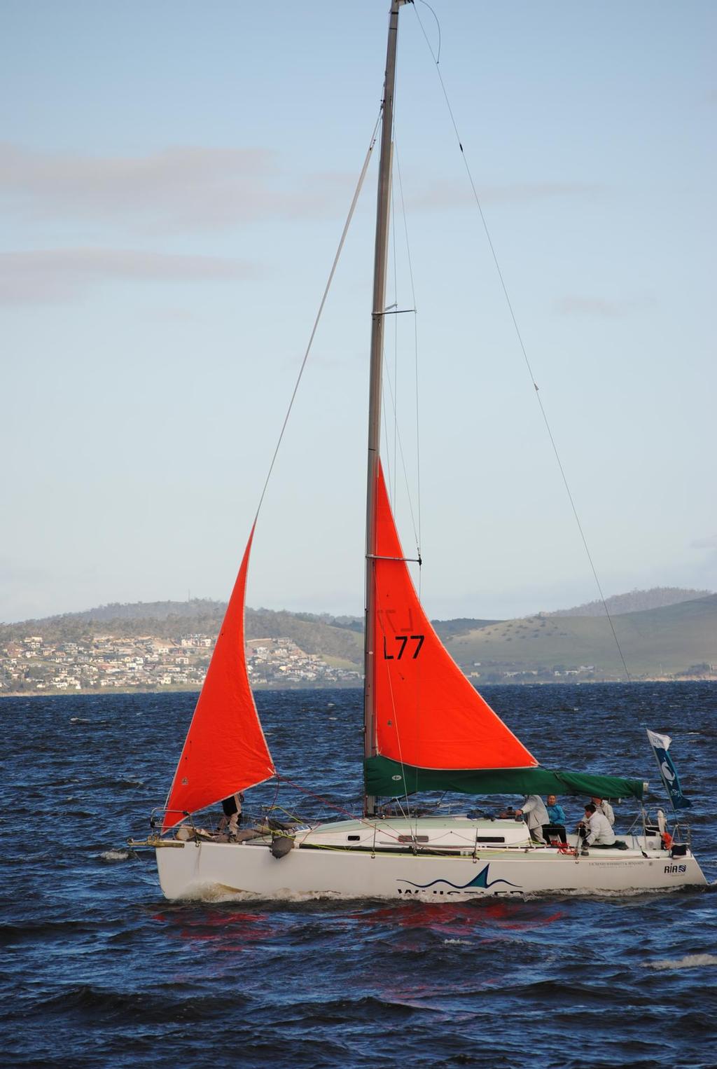 Whistler display her red storm sails before the start of the Maria island Race.  © Peter Campbell