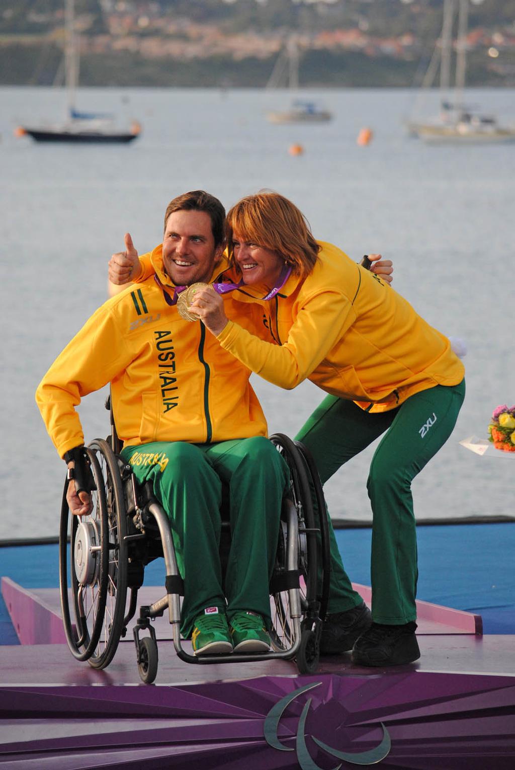 Dan Fitzgibbon Leisl Tesch Paralympic SKUD18 Gold IFDS 060912 Medals - Sail Melbourne 2012 © David Staley - copyright