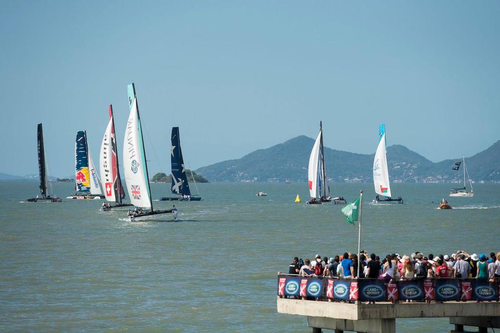 The Extreme 40 fleet race close to shore on the final day of racing in Florianópolis, Brazil. ©  Vincent Curutchet / Dark Frame http://www.extremesailingseries.com/