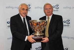 ISAF President Carlo Croce (left) with ISAF Beppe Croce Trophy recipient Goran Petersson (right) photo copyright ISAF  taken at  and featuring the  class