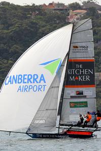 The Kitchen Maker sports her new #1 spinnaker for the first time photo copyright Frank Quealey /Australian 18 Footers League http://www.18footers.com.au taken at  and featuring the  class