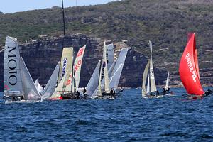traffic jam at the top mark - 18ft Skiffs NSW Championship 2013 photo copyright Frank Quealey /Australian 18 Footers League http://www.18footers.com.au taken at  and featuring the  class