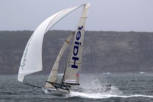 UK team in full flight on haier appliances photo copyright Frank Quealey /Australian 18 Footers League http://www.18footers.com.au taken at  and featuring the  class