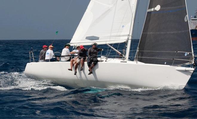Peter Lewis and team on the J/105 Whistler enjoyed a tough day on the racecourse to take third place which leaves them in third place overall after two days. - Mount Gay Round Barbados Race Series 2014 © Peter Marshall