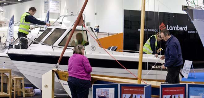 Final preparations on boats of all sizes ahead of the London Boat Show 2014, at ExCeL, London, opening tomorrow. © onEdition http://www.onEdition.com