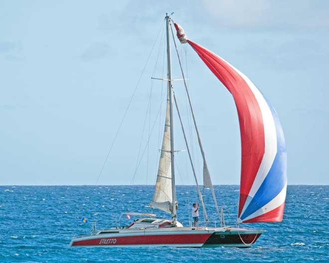 Peter Allen aboard Stiletto takes line honours in Mount Gay Round Barbados Race. © Peter Marshall