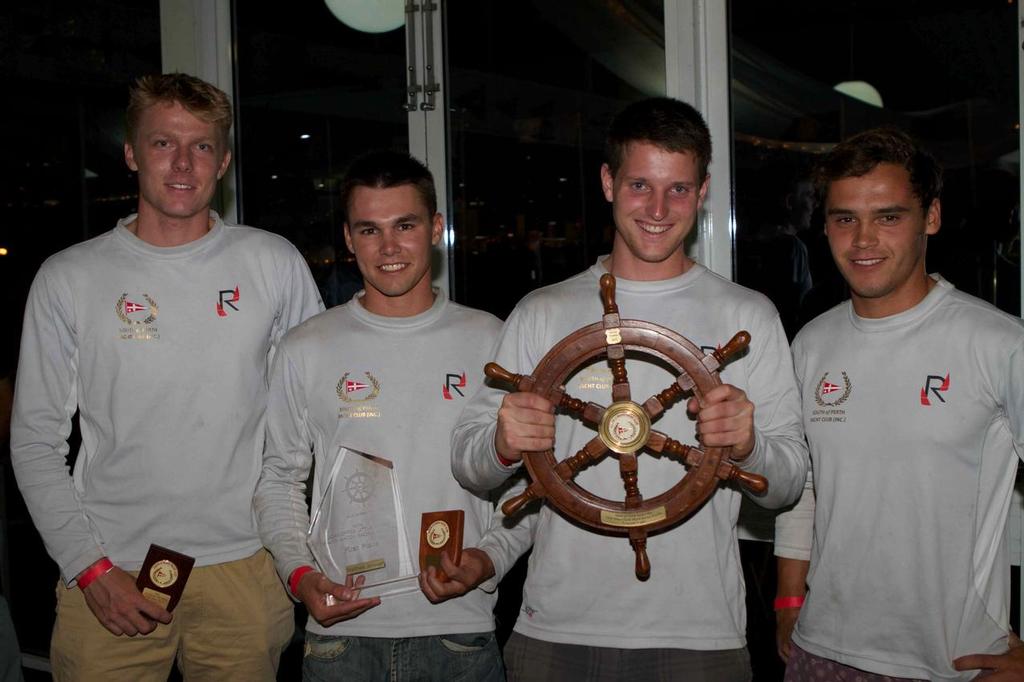 Matt Jerwood (far right) and his team with the Little Wheel trophy. - Schweppes Little Wheel Match Racing Regatta photo copyright Bernie Kaaks taken at  and featuring the  class
